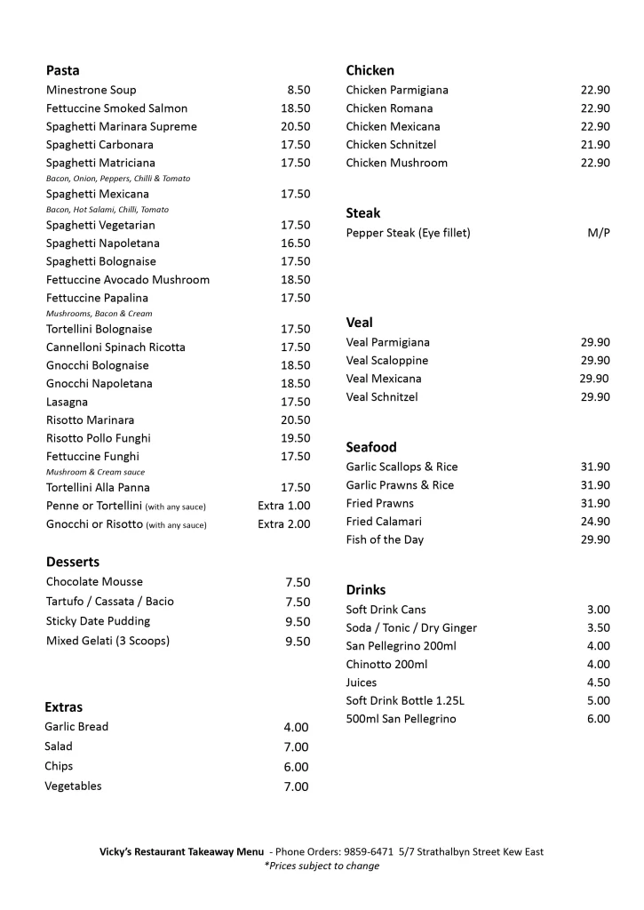 Vicky's Restaurant Takeaway Menu 02